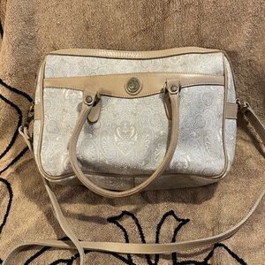 Beige Paisley Satchel Handbag with Crossbody Strap